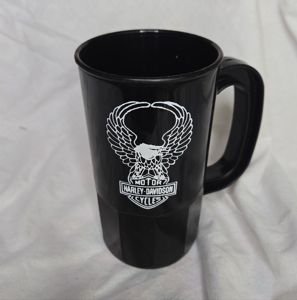 Harley-Davidson Logo Vintage Plastic Black Mug Stein Logo Both Sides Eagle